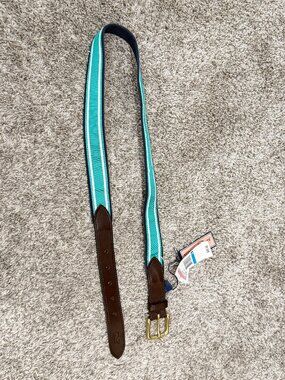 NWT Vineyard Vines Camden Green and White Stripe Canvas Club Belt Size 36